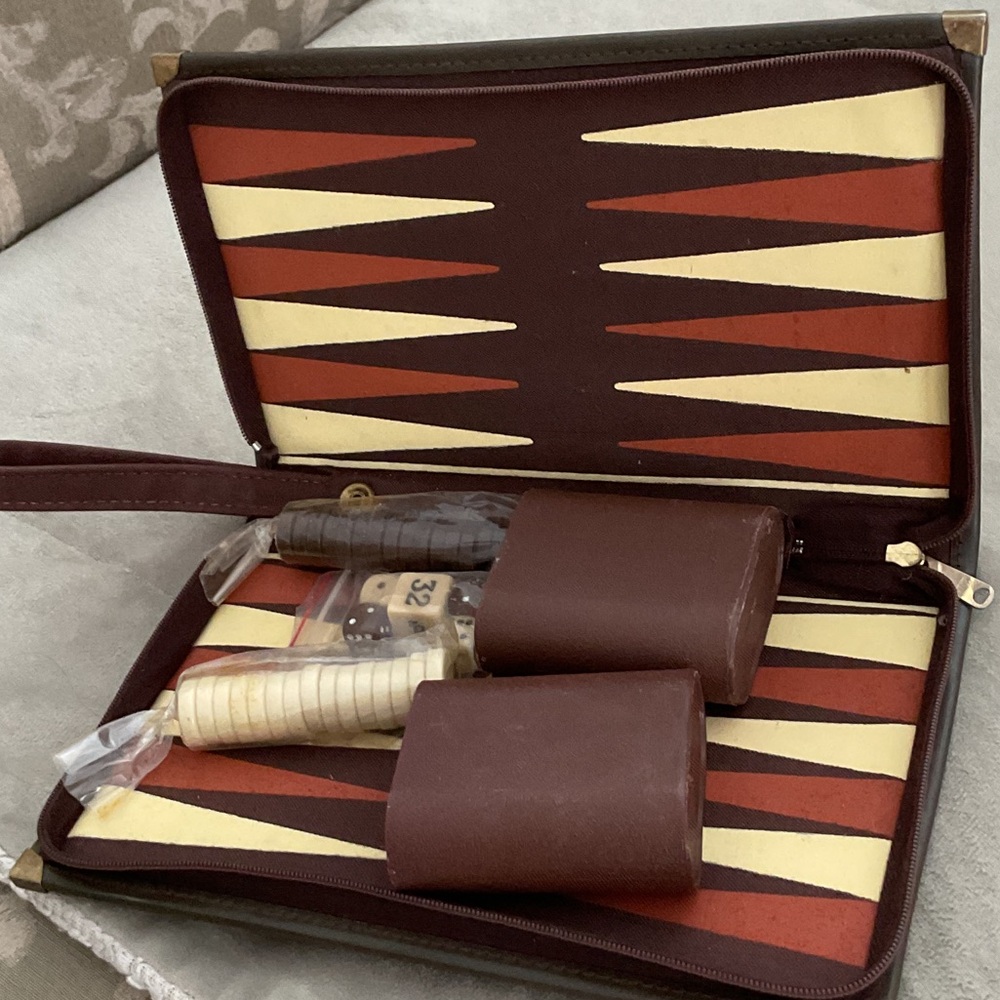 Classic Travel  size Brown and Cream Backgammon Set
